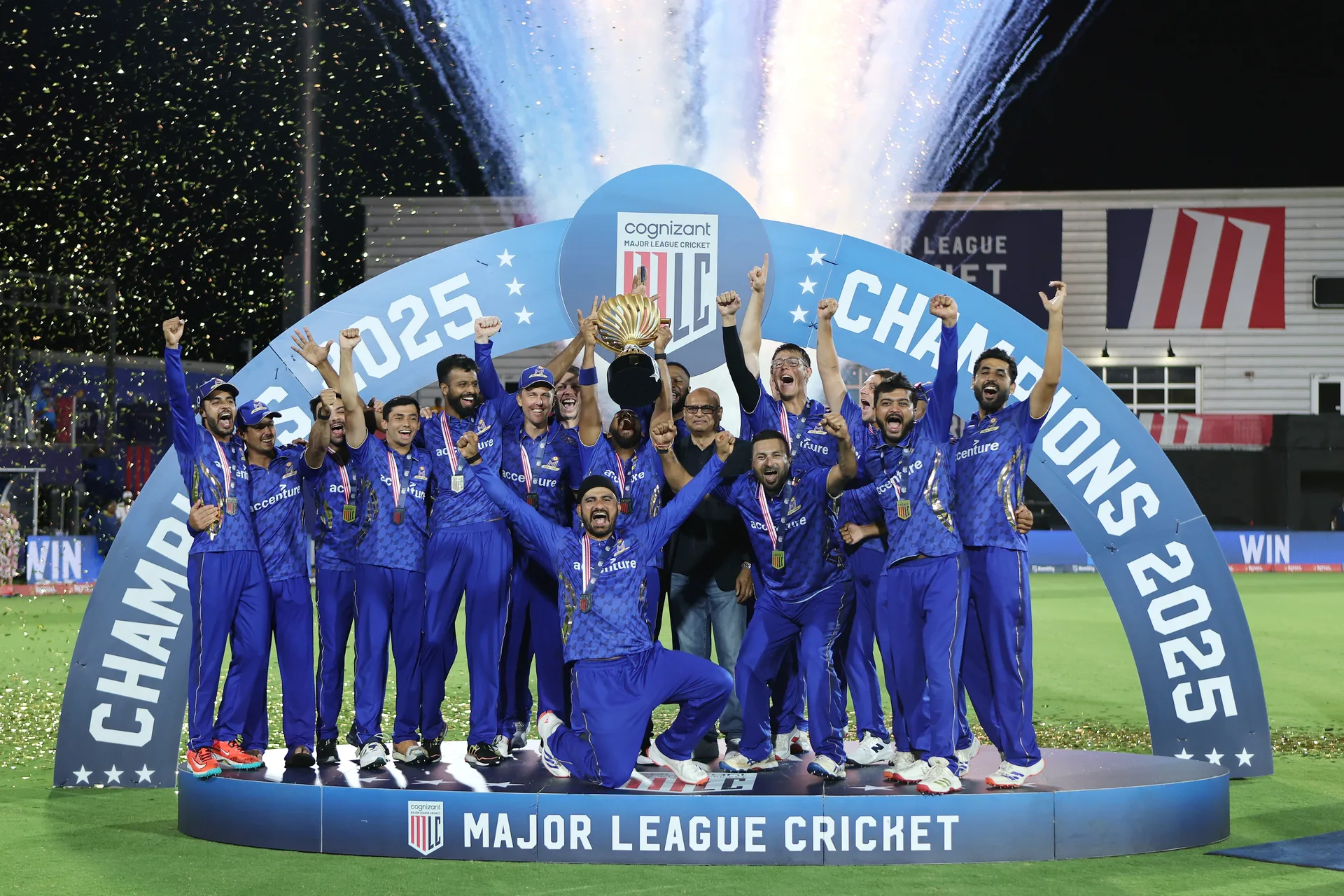 Champions lifting the Major League Cricket trophy